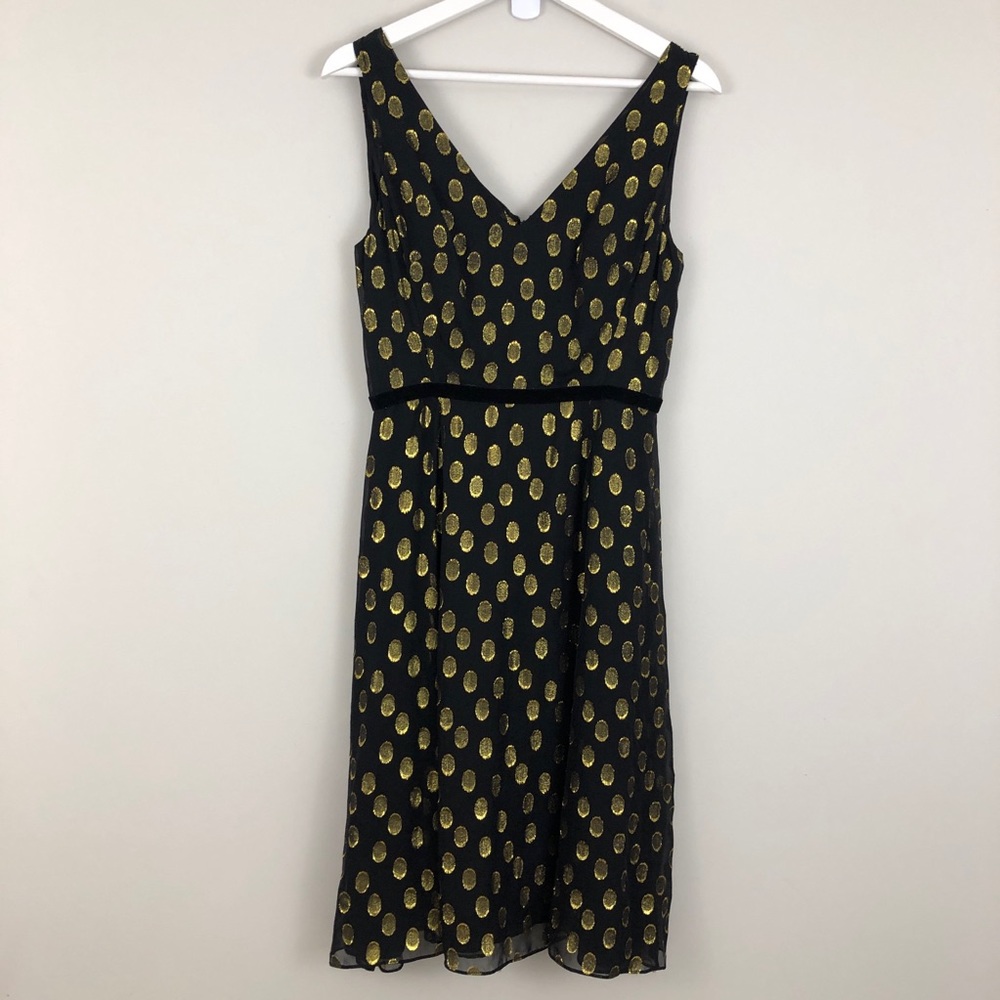 Boden Dolores Silk Velvet Gold Polka Dot Dress - Picture 2 of 8